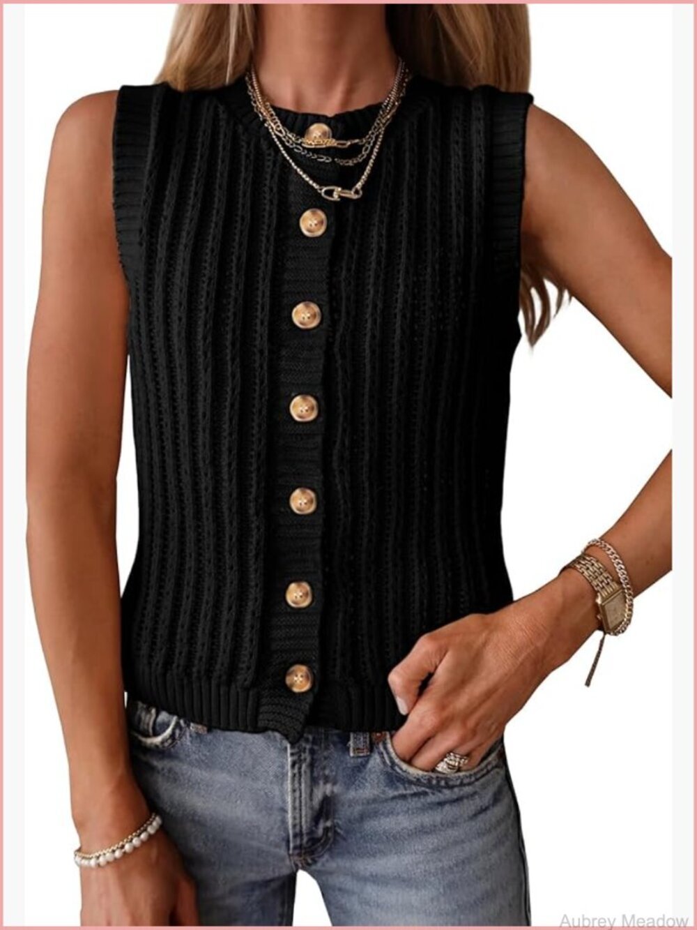 Sleeveless Crochet Knit Vest Button Down Cardigan Summer Tank Top